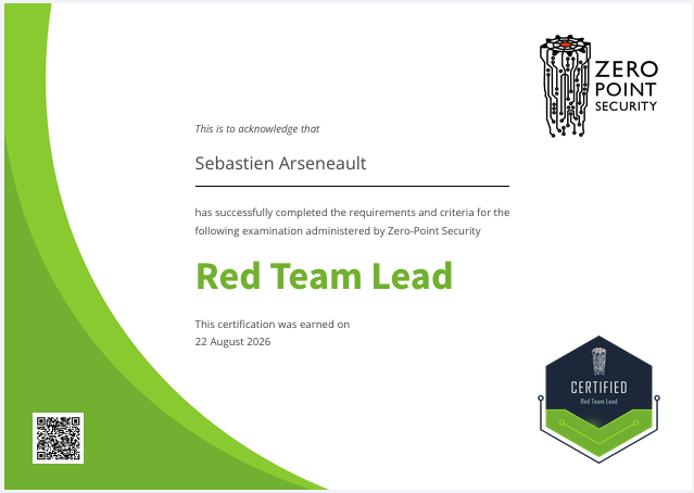 Certified Red Team Lead certificate