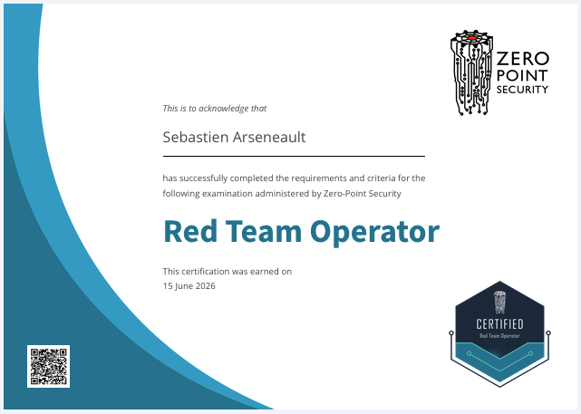 Certified Red Team Operator certificate